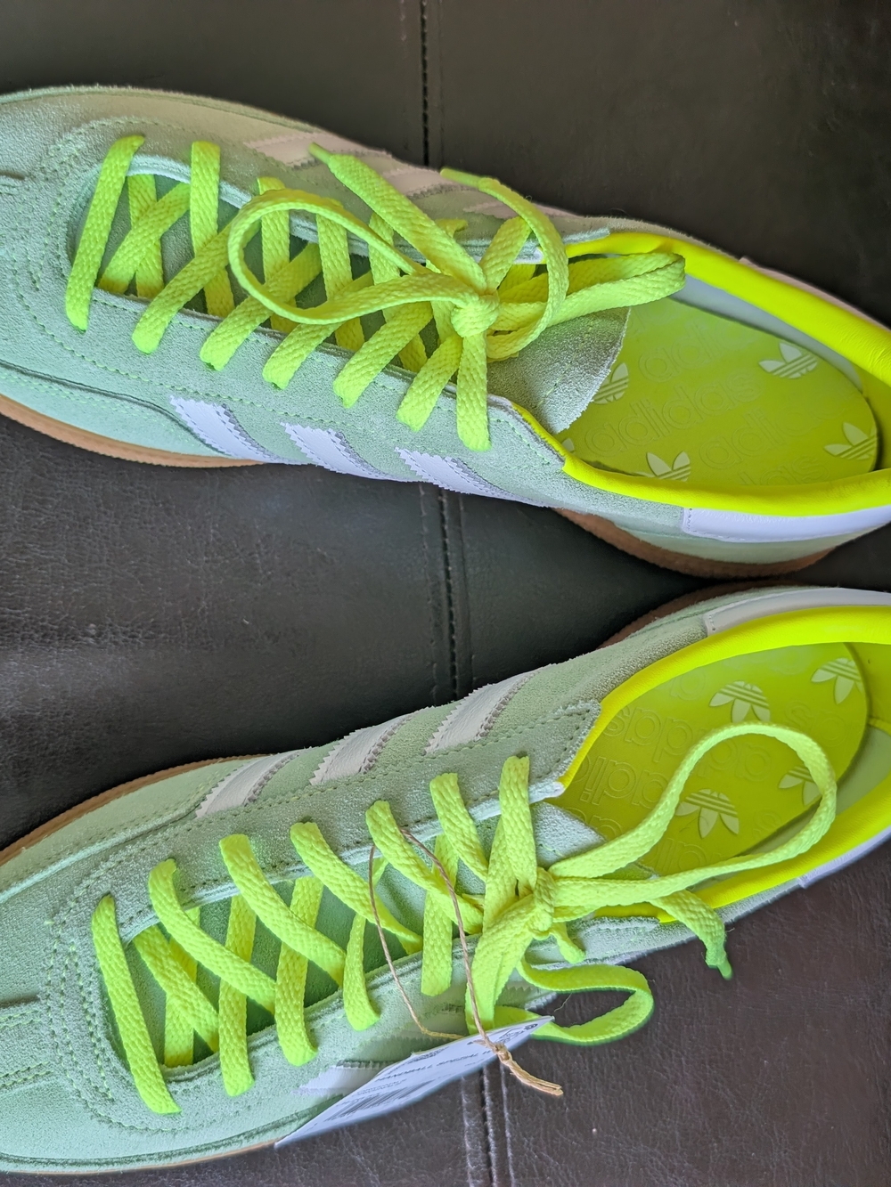 Adidas Handball Spezial Mint Green Suede Sneakers with Neon Yellow Accents - Picture 3 of 8